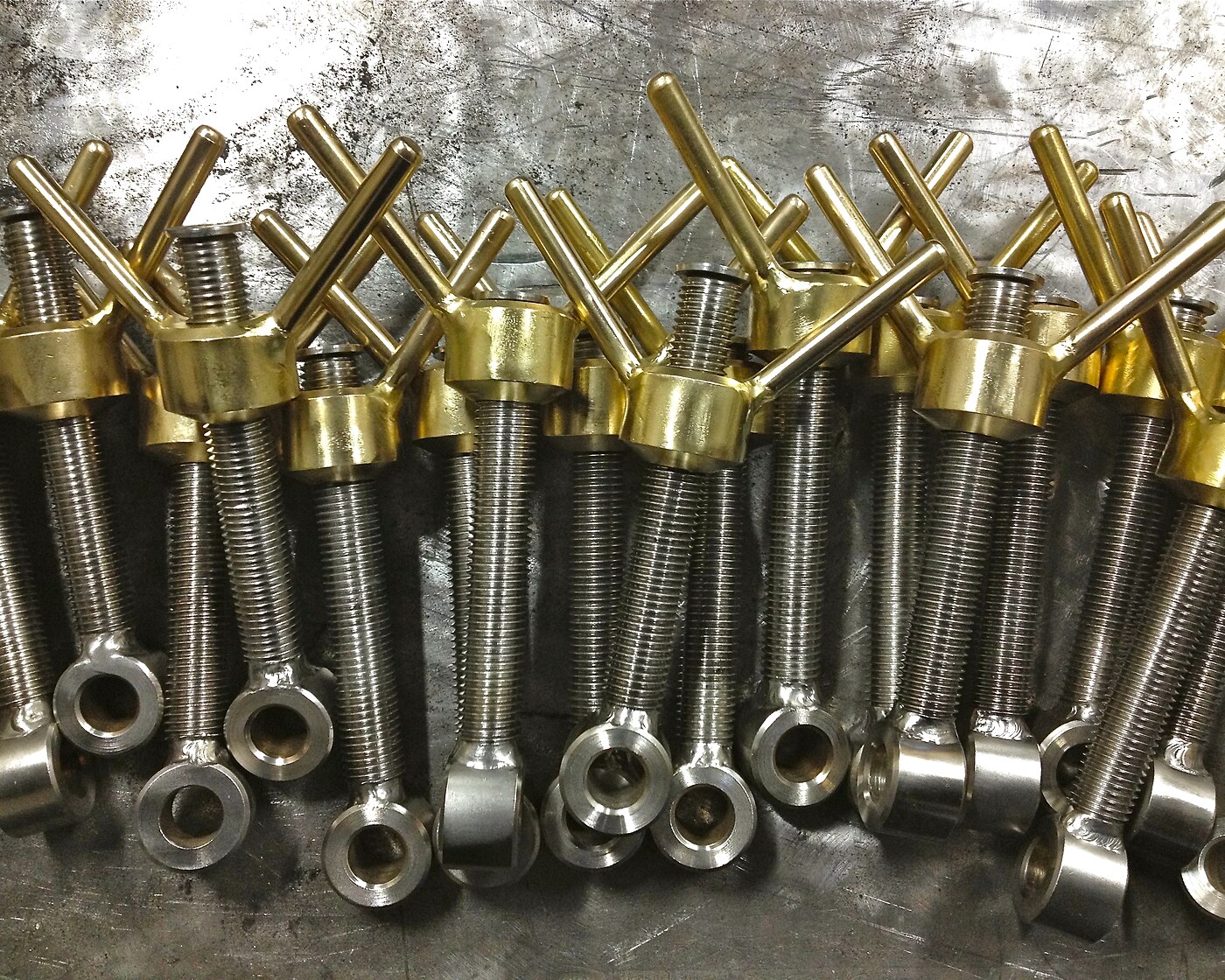 Stainless and brass eye-bolts and swing bolts for hatch closures